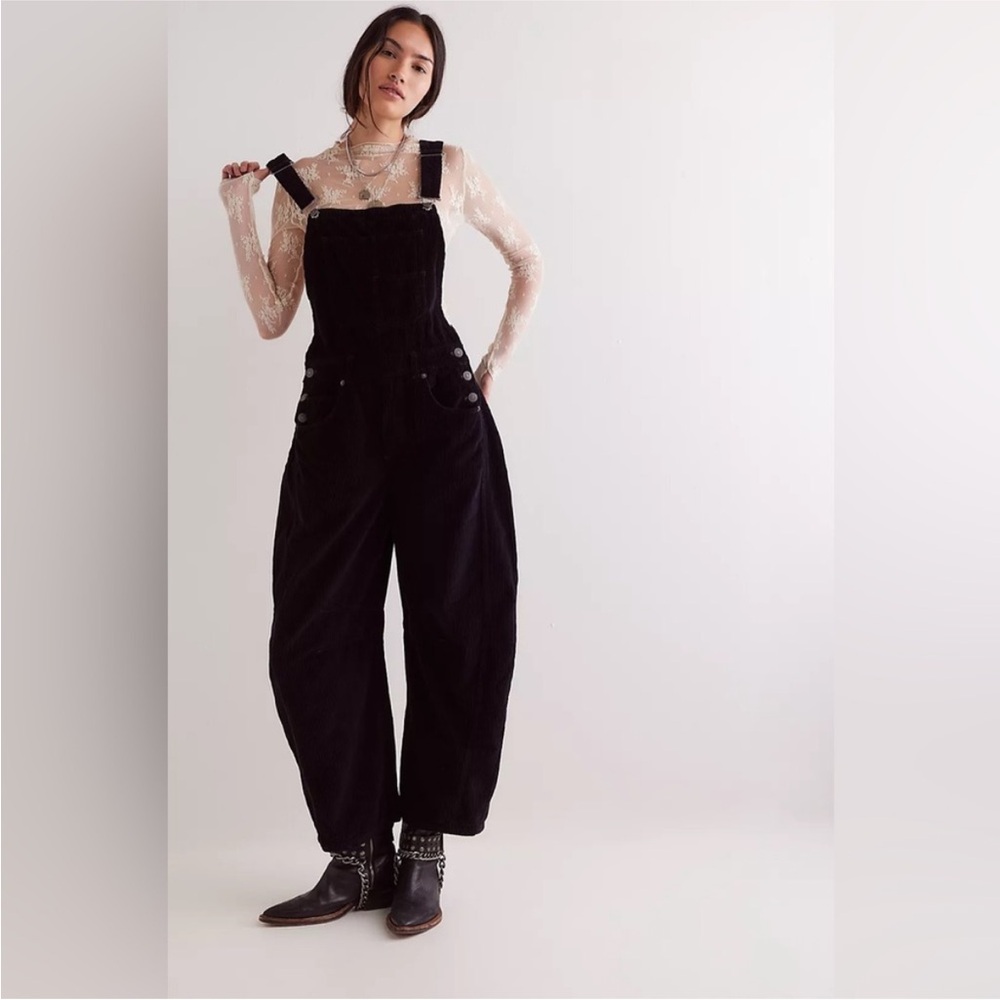 Free People We The Free Good Luck Cord Overalls Black